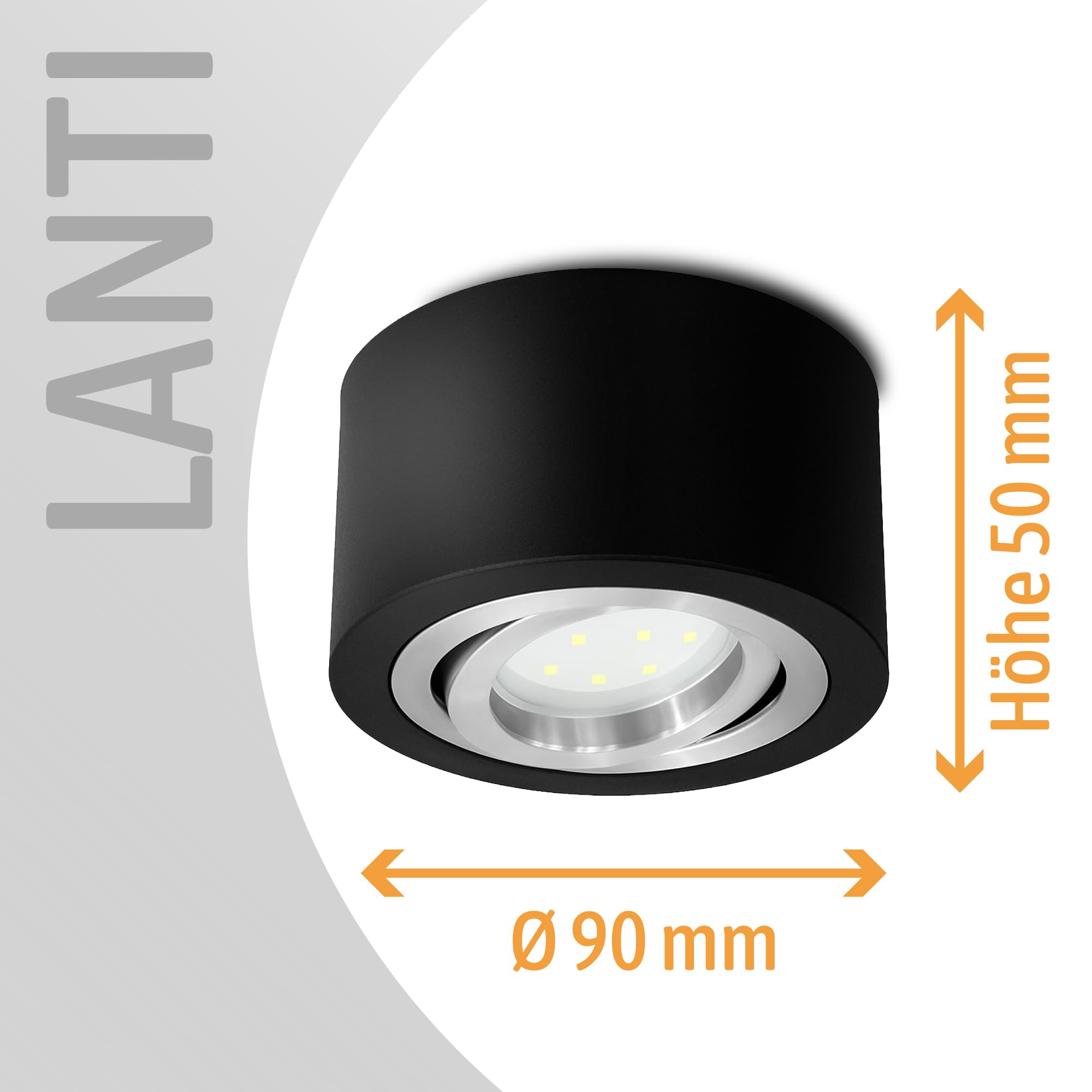 SSC-LUXon Juego de 3 focos LED redondos, color negro, orientable, extraplano, diámetro de 90 mm, incluye módulo LED de 5 W, blanco cálido, 230 V