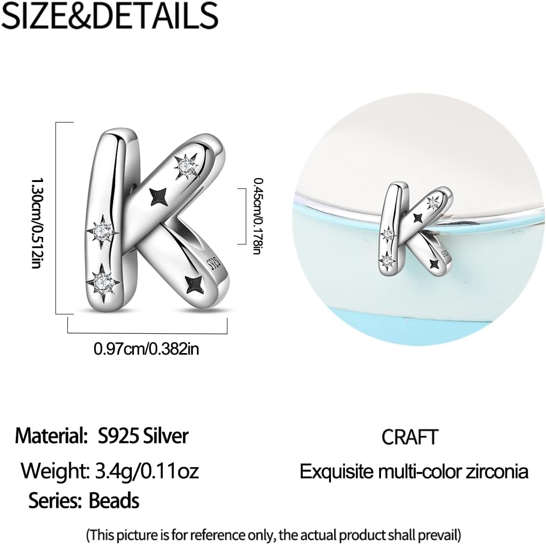 Sterling Silver Letter Charms For Bracelets, Initial Charms Fit For Pandora Bracelet, Hypoallergenic Bead Charm For Jewelry Diy Gifts For Women - Image 2