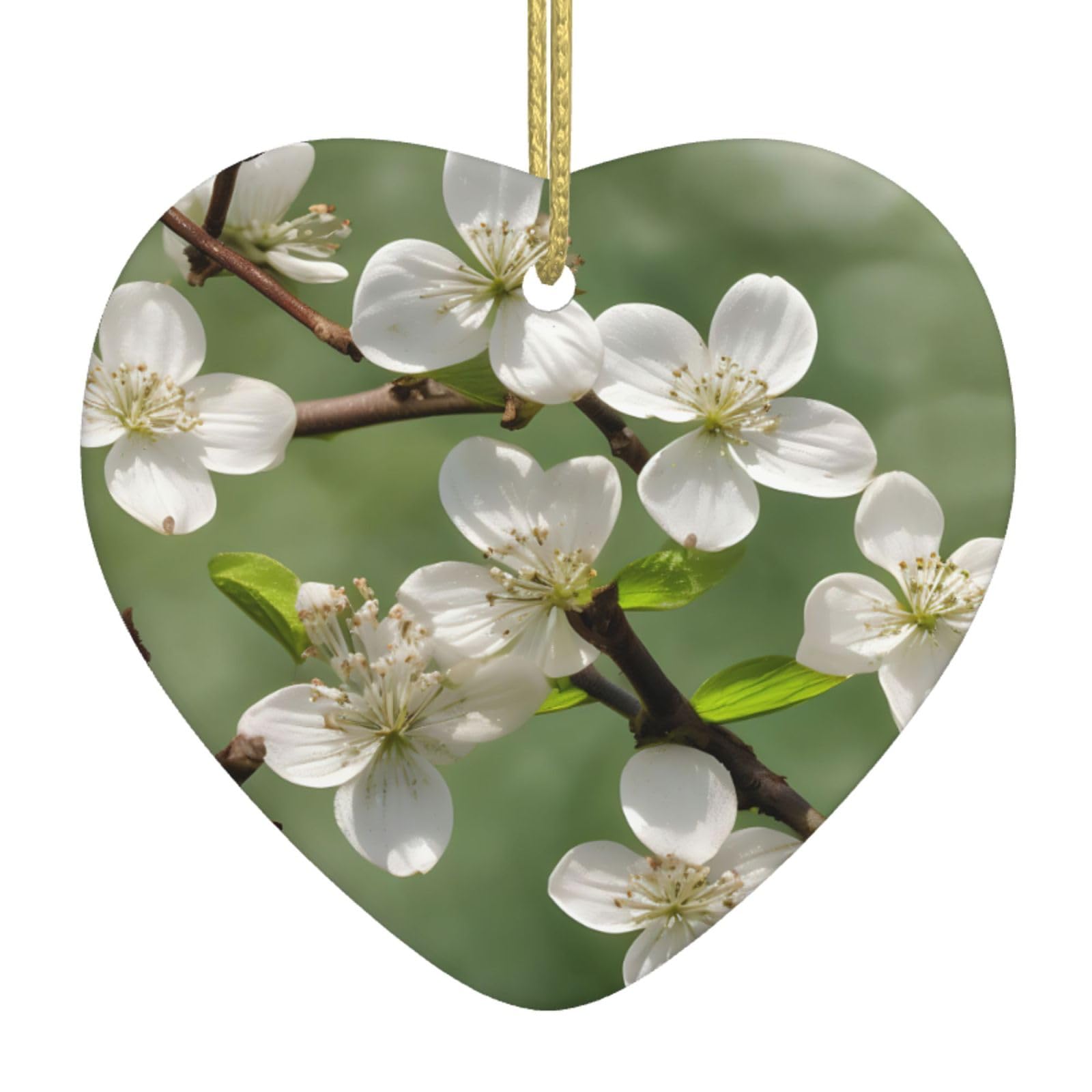 Nbtghga White Spring Dogwood Blossoms Print Christmas Ornaments, Ceramic Hanging Ornament, Xmas Tree Decoration, Holiday Home Decor