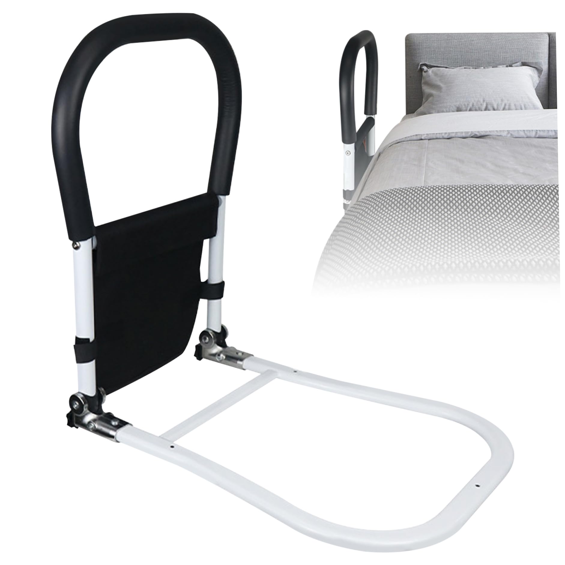 Rieles de cama para adultos mayores Rieles de cama de altura de seguridad Rieles auxiliares de cama ajustables para personas mayores, Rieles laterales de cama plegables con bolsillo de almacenamient