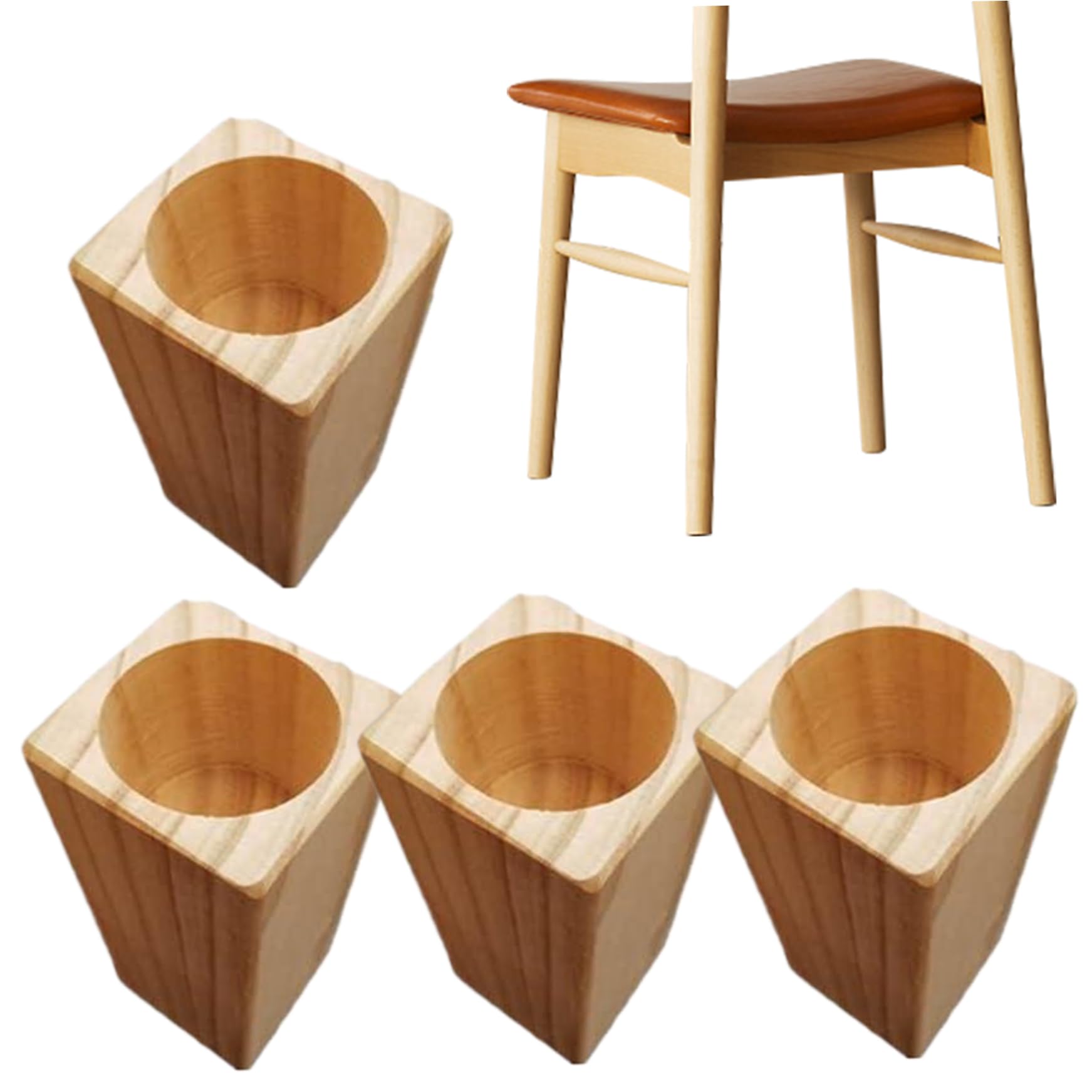 4 elevadores de cama de madera de 4 pulgadas con 2 recortes redondos, multifuncionales, elevadores de sofá para mayor almacenamiento y comodidad