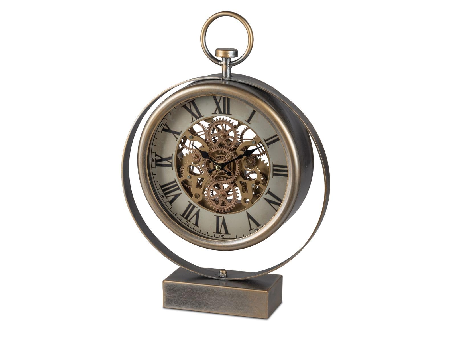 Formano Horloge sur pied antique 42 cm métal engrenages dorés visibles mobiles style industriel vintage