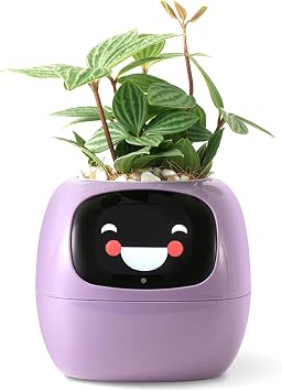 PLANTSIO Smart pet Planter Robot Guidance on Plant Care with Emojis, Adorable Plant Companion with Rich Gesture Interaction, Neat Desk Setup Gift Purple
