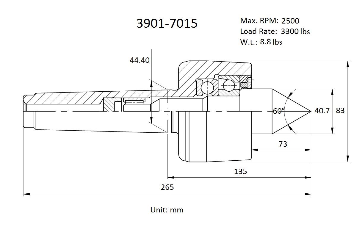 HHIP 3901-7015 Pro-Series MT5 Medium Duty CNC Live Center, 2500 Max RPM, 2500 Max RPM