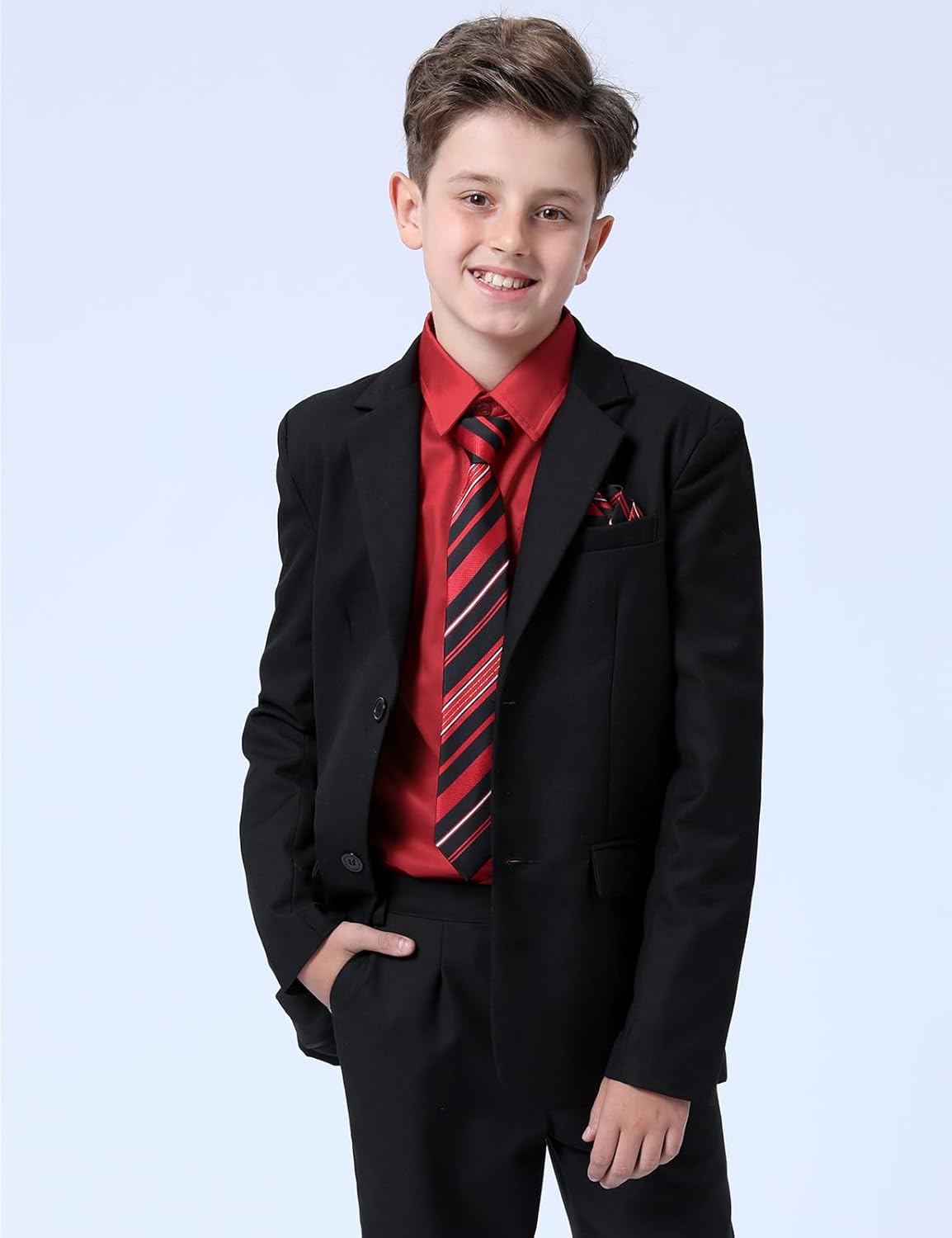 A&J DESIGN Boys Dress Shirt Kid Long Sleeve Formal Uniform School Oxford Button Up Shirt with Tie and Handkerchief - Image 3