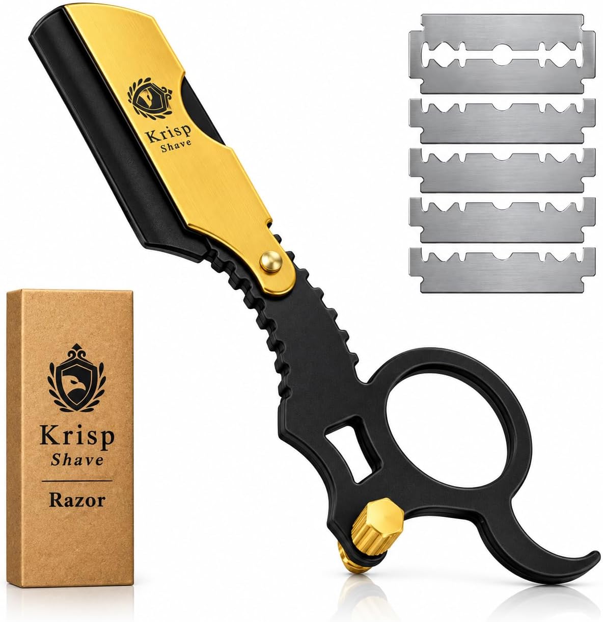Professional Straight Razors For Men - Straight Edge Barber Razor Shaving Kit For Close Shave - Beard Cut Throat Safety Razor Shavette Navajas Para Barbero - 10 Shaving Blades By Krisp Beauty