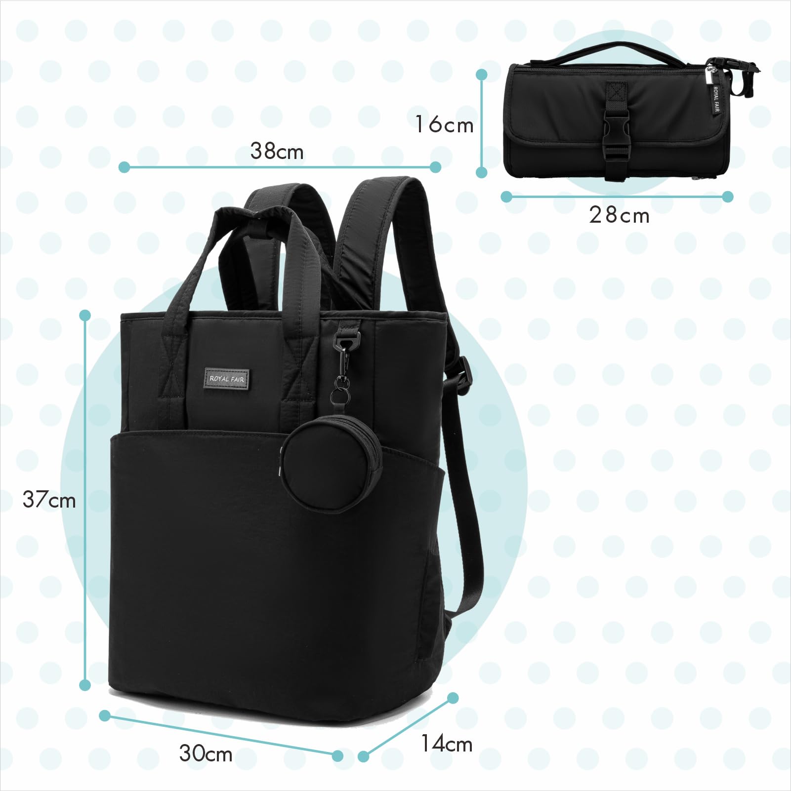 ROYALFAIR Baby Wickelrucksack Wickeltasche Rucksack mit tragbarer Wickelauflage, Windeltasche mit Fächern，Babytasche Multifunktional für Mama und Papa,Schnullerhalter und Kinderwagengurten.