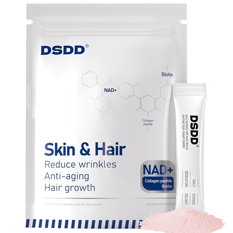 DSDD Suplemento de Biotina em pó com NAD+, colágeno e sódio — 1.000 mcg de biotina, 1.000 mg de NAD+, 20 porções, 120 g