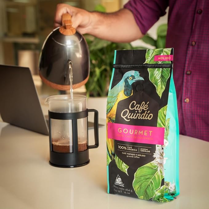 Cafe Quindio Tostado Medio Grano Entero Arábica Colombiano 453 g miniatura 6