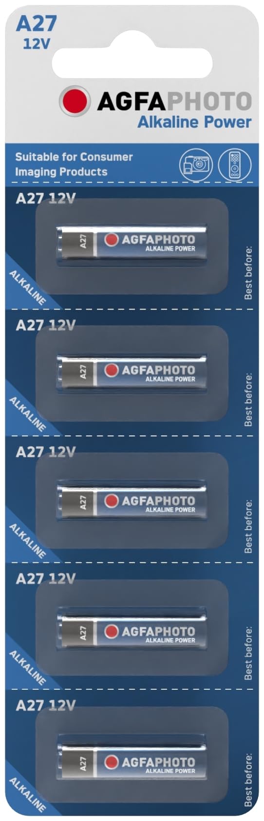 AGFAPHOTO A27 Alkaline Battery 12 V (0% MERCURY) - A27 / MN27 / L828, LR27A, MN27, LR27, Pack Of 5 for Reliable and Long-lasting Performance