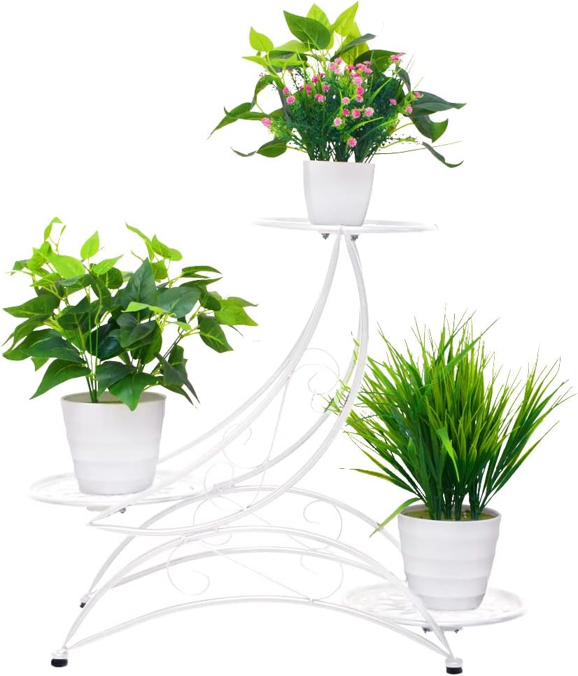 Metal 3 Tier Plant Stand Flower Pot Holder Potted Plant Stand Indoor Outdoor Display Rack for Patio Garden Balcony White