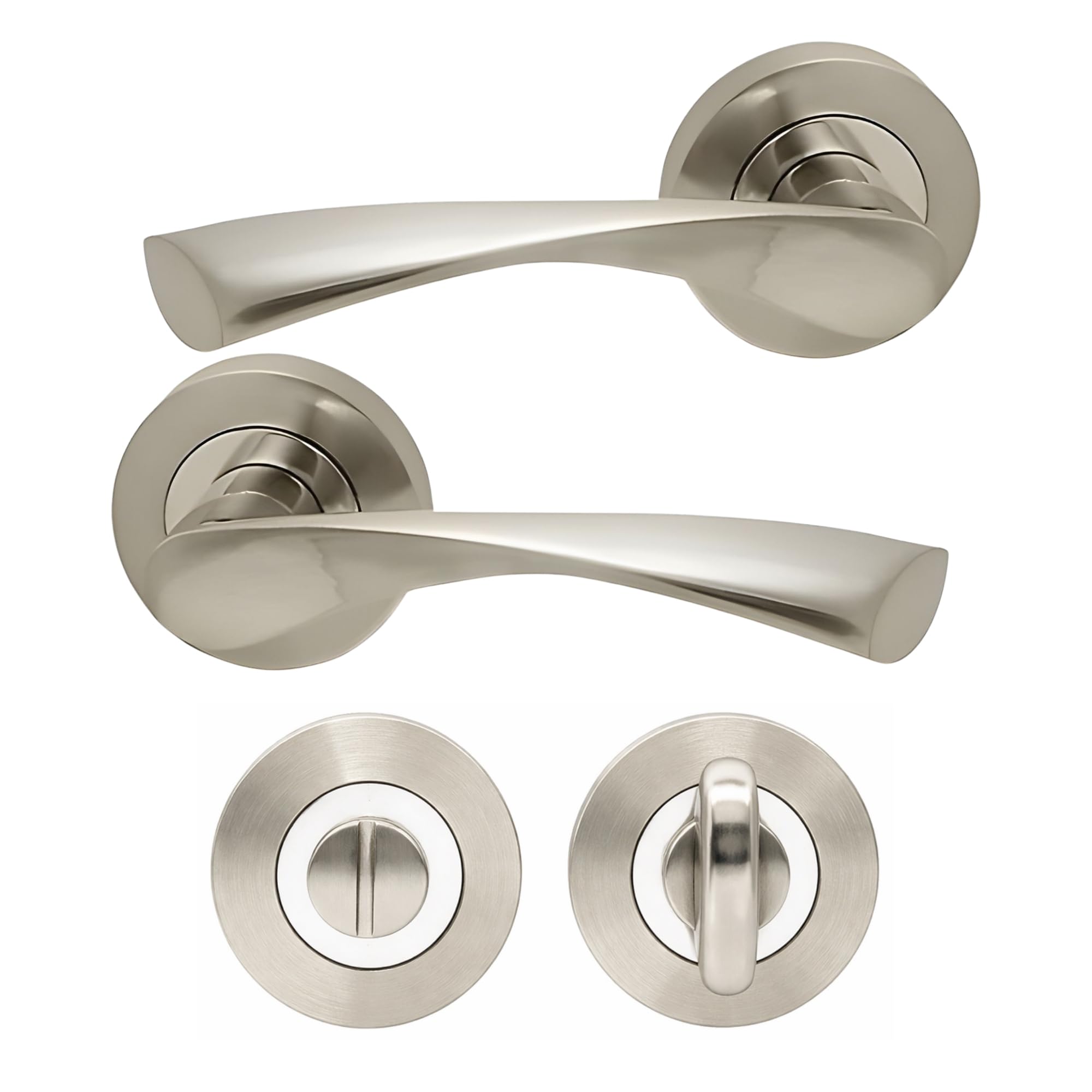 UAP Internal Developer Door Handles Pair with Turn & Release Complete Bathroom Pack (Zeta)