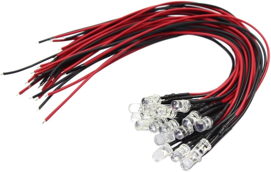 20pcs Pre Wired 5mm Warm White Led Lamp Light Set 12V ~ 18V for Train Layout