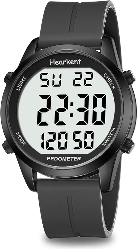 Hearkent Pedometer Watch for Walking for Senior Step Counter Watch | No App Required, with Steps Calories Miles Counter, 3ATM Waterproof, Backlight, Countdown, Stopwatch, LCD Large Numbers
