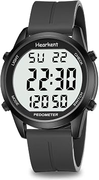 Hearkent Pedometer Watch for Walking for Senior Step Counter Watch | No App Required, with Steps Calories Miles Counter, 3ATM Waterproof, Backlight, Countdown, Stopwatch, LCD Large Numbers