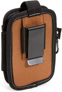 Dickies 2-Compartment Large Phone Pouch, Universal-fit Steel Clip for Tool Belt, Security Strap Over Phone, Carabiner for Quick-Clip Key Storage