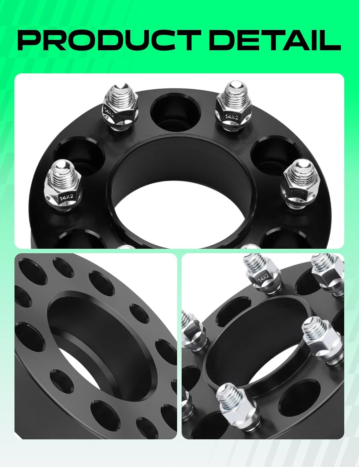 YHTAUTO 6x135mm Hubcentric Wheel Spacers 1.5 inch Fits Ford F-150, Expedition, Lincoln Navigator, Mark LT Models, Forged Tire Spacers 1.5 inch with M14x2 Studs 87.1mm Hub Bore 2PCS, Black