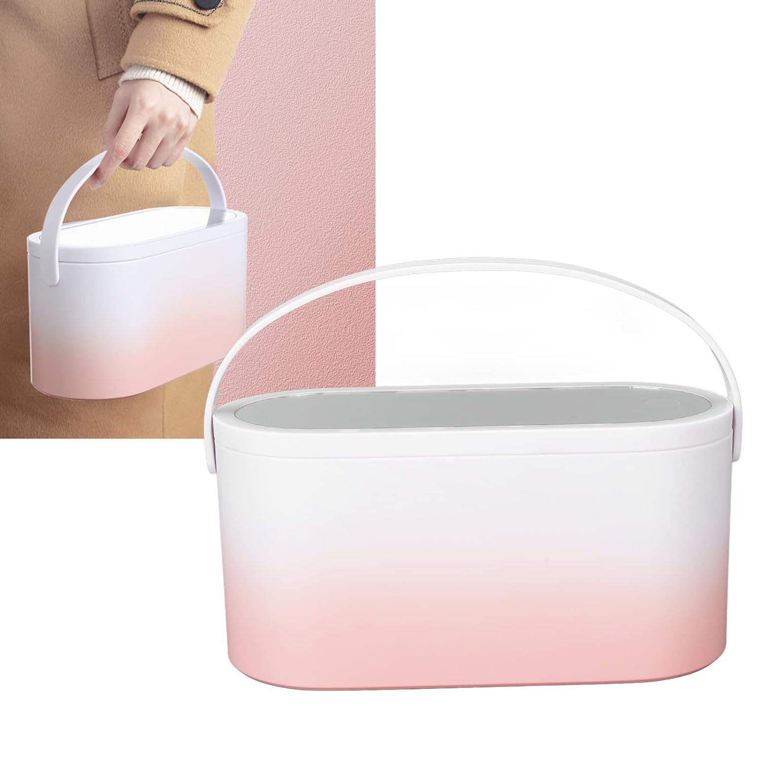 Pink Gradient Foldable Rotating Makeup Storage,Cosmetics Box,Portable Makeup Box with LED Lighted Mirror for Travelling, Multi Purpose Makeup Organizer Carrying Case, Cosmetics Box, Pink Gradien