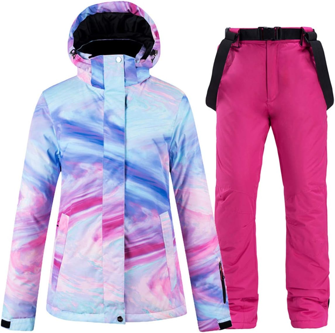 Women's Ski Jacket Outdoor Mountain Windproof Waterproof Printed Snow Snowboard Coat with Ski Bib Overall Pants Set