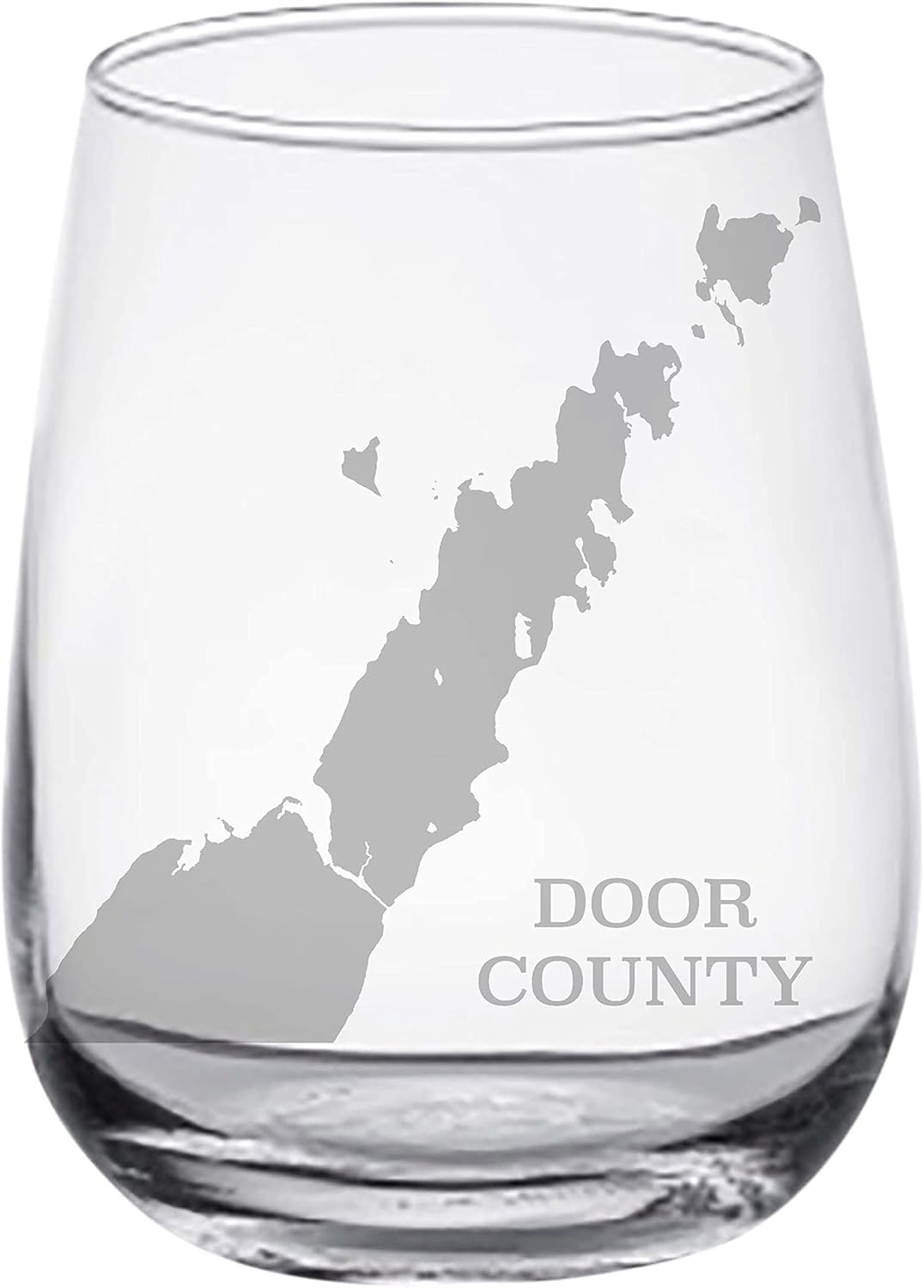 Door County Map Engraved Stemless Wine Glasses (Set of 2)