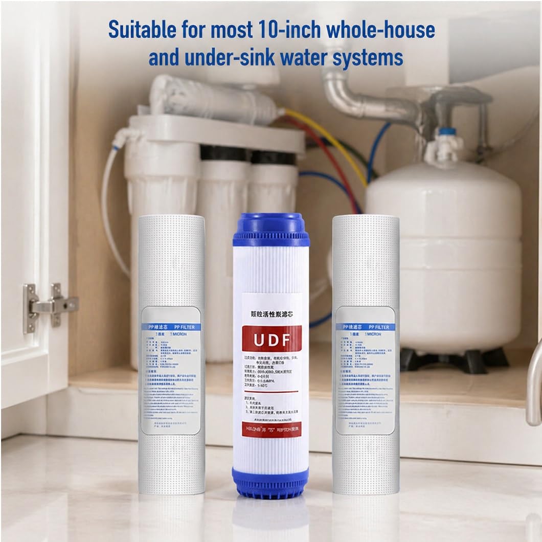 2 Kit di Ricambio a 3 stadi da 10 Pollici, Include 4 filtri a sedimenti PP e 2 cartucce UDF, per sistemi di purificazione Acqua sottolavello e centrali