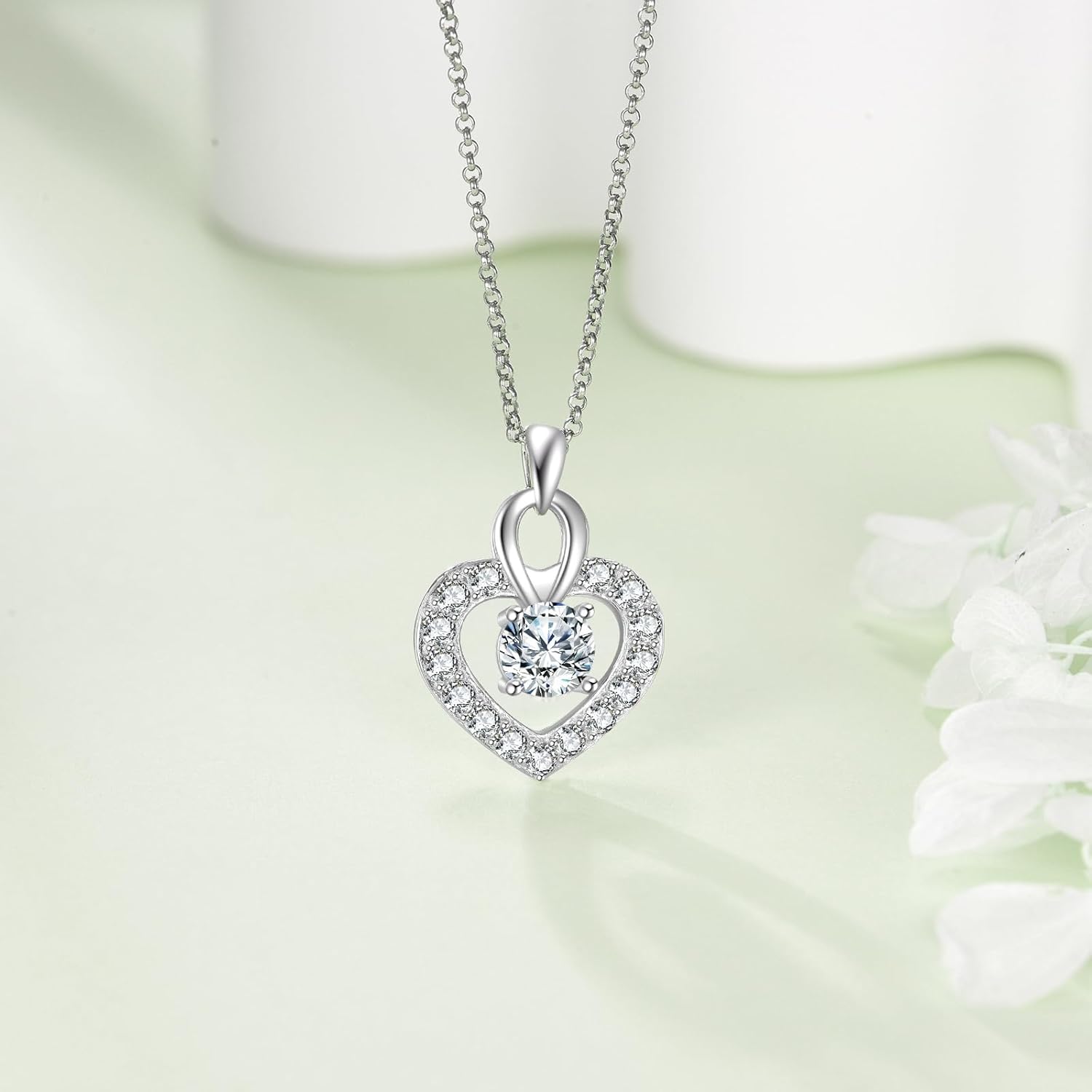 925 Sterling Silver Heart Necklace for Women, Moissanite Heart Pendant Necklace Valentine's Day Birthday Mothers Day Graduation Dainty Love Jewelry Gift for Her Mom Girlfriend Daughter 18+2" - Image 2