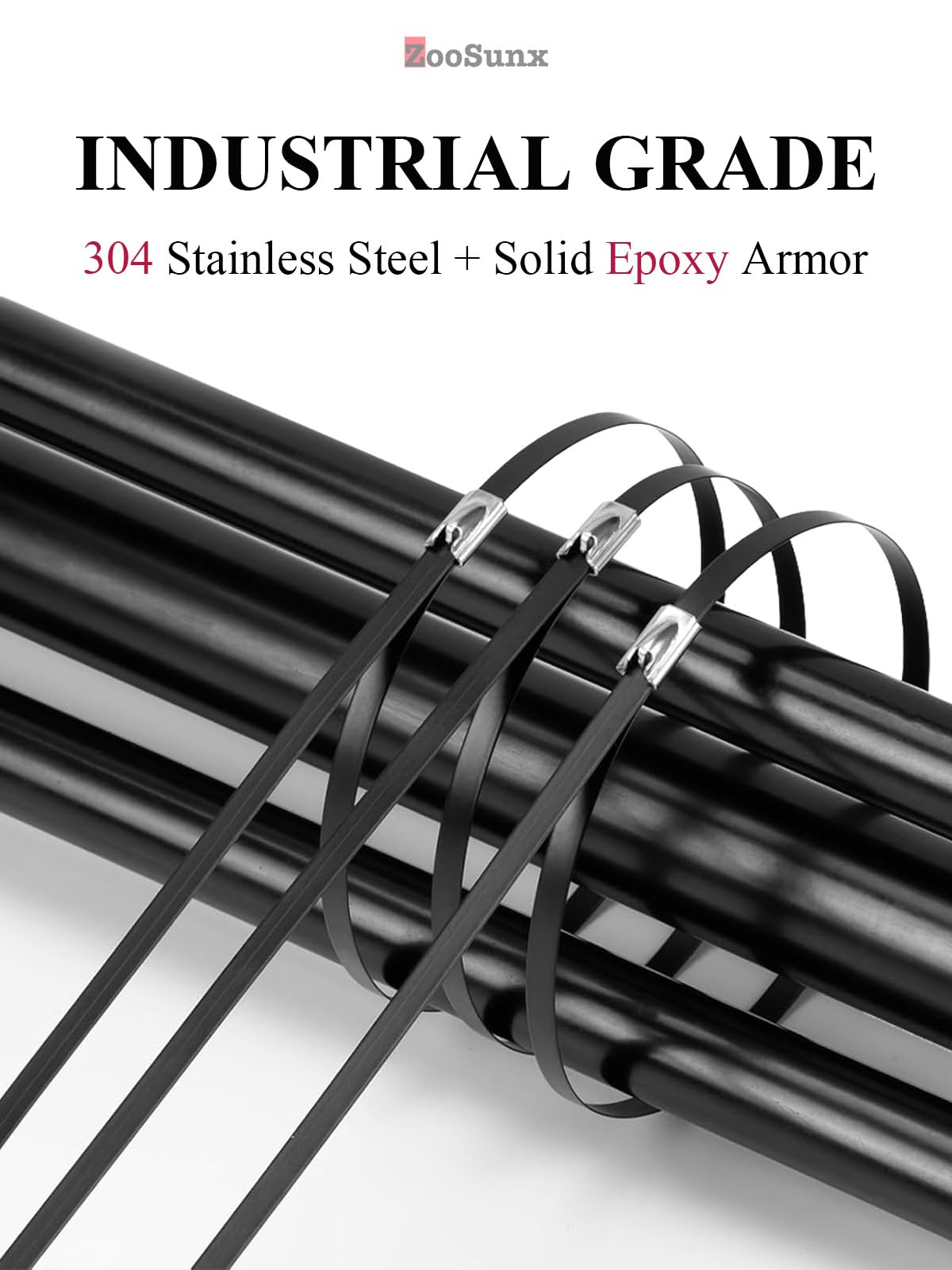 6 Inch Black Metal Zip Ties, 100PCS Epoxy Coated 304 Stainless