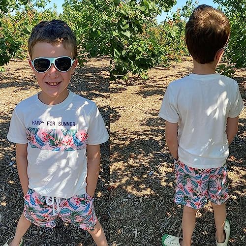 Image of GERU Boy Shorts Sets Hawaiian Outfit Kid Leaves Floral Short Sleeve Shirt Top+shorts Suits