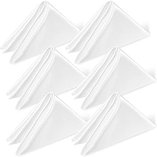6 Pack 17x17 Inch White Cloth Napkins, Washable Polyester Dinner Napkins White Napkins Cloth Napkins for Birthday Holiday Party Restaurant Banquets