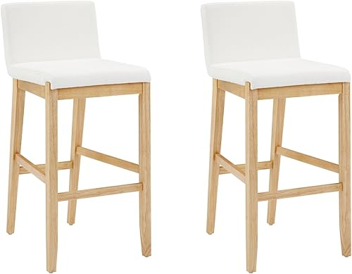 Vista 65 de Nathan James - Gracie - Moderno taburete alto con respaldo, silla alta tapizada con lino texturizado natural y patas de madera cepillada