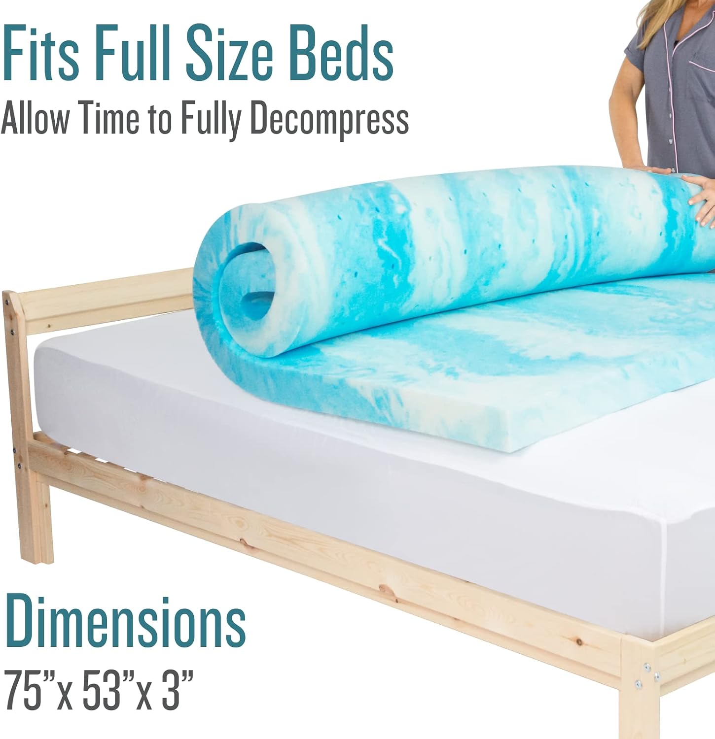 Xtra-Comfort Memory Foam Mattress Topper (Full) - 3 Inch Thick Gel Bed Pad - Soft Sleeping Pillow Top for RV Camping & Dorm - Egg Crate Alternative Luxury Sleep Layer - CertiPUR-US Certified