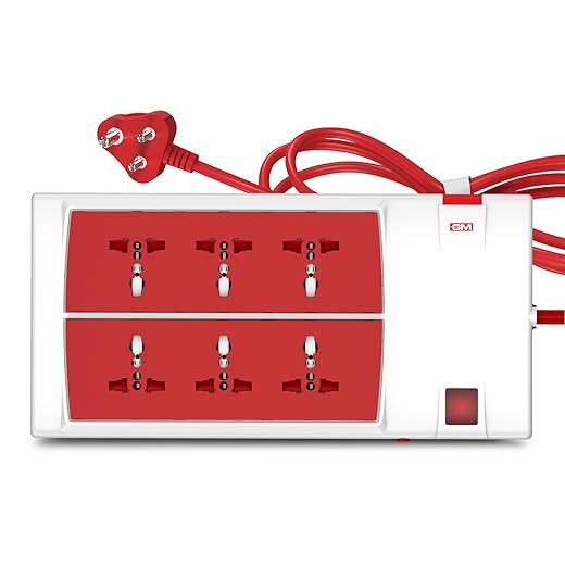 GM 3059 GPower 6+1 Spike Adaptor with Master Switch, Indicator, Safety Shutter, International Sockets & Surge Protector