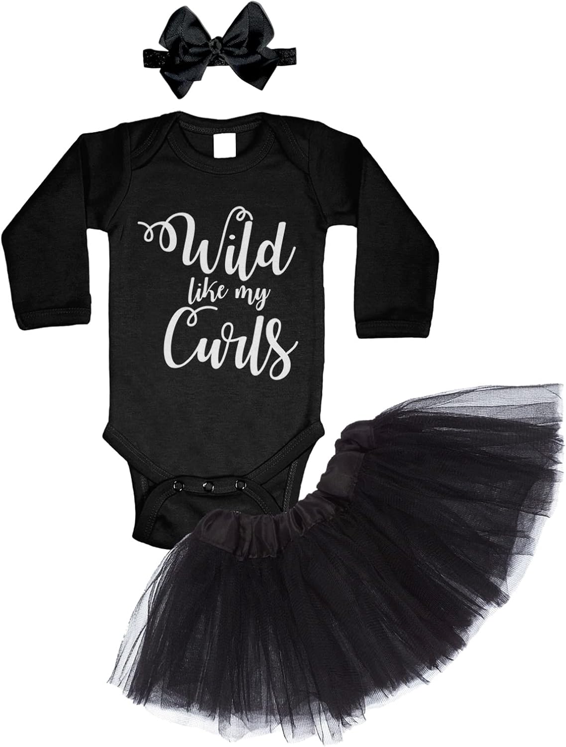 Tcombo Wild Like My Curls - Curly Hair Baby Bodysuit + Tutu Skirt + Bow Headband Set