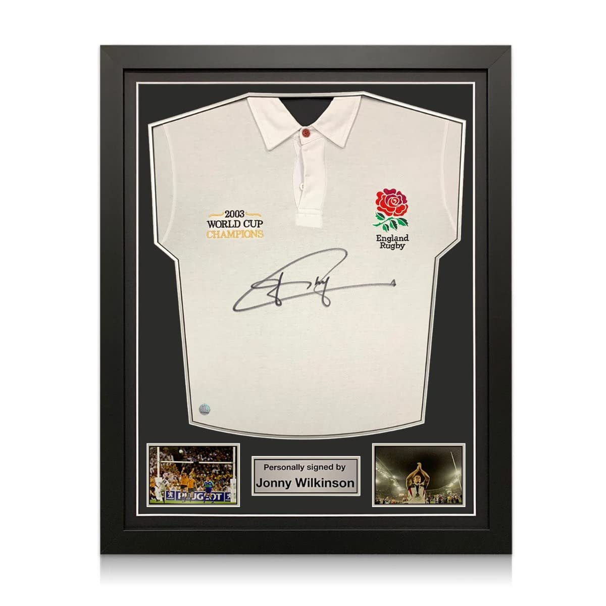Exclusive Memorabilia Unisex White Jonny Wilkinson Signed England Rugby Shirt. Standard Frame