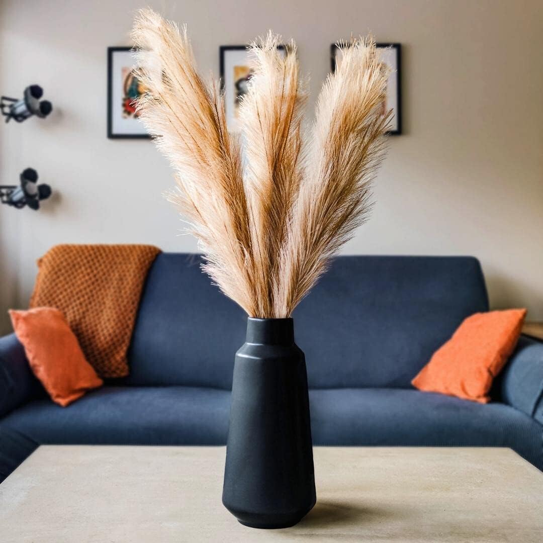 Large Faux Pampas Grass Decor Tall - Set of 3, 42"/3.5FT Beige Tall Pampas Grass for Floor Vase - Artificial Pompas Grass with Long Stem - Large Pampas Grass Vase Filler - Pompous Grass Decor for Home