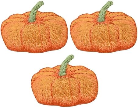 Pumpkin Iron On Applique Patch - Halloween, Thanksgiving Badge 1-3/8" 3-Pack, Iron on - for Hats, Shirts, Shoes, Jeans, Bags, Sewing Decorating DIY Craft