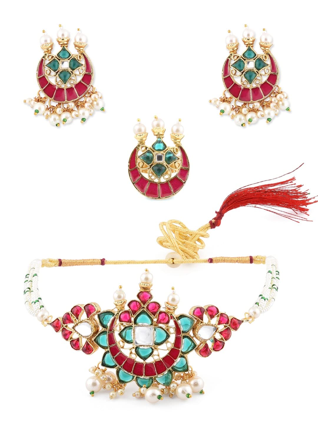 See full amazon price history chart for ZAVERI PEARLS Green & Pink Kundan Multistrand Choker Necklace Earring & Ring Set For Women-ZPFK11441 ZAVERI PEARLS Green & Pink Kundan Multistrand Choker Necklace Earring & Ring Set For Women-ZPFK11441 (B09MKL7VK3) Amazon Price History, Amazon Price Tracker