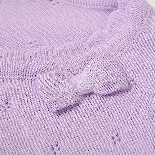 Image of Girls Cardigan Knit Sweater Long Sleeve Cropped Cardigan Girls Shawl Cover up (Purple, 140)