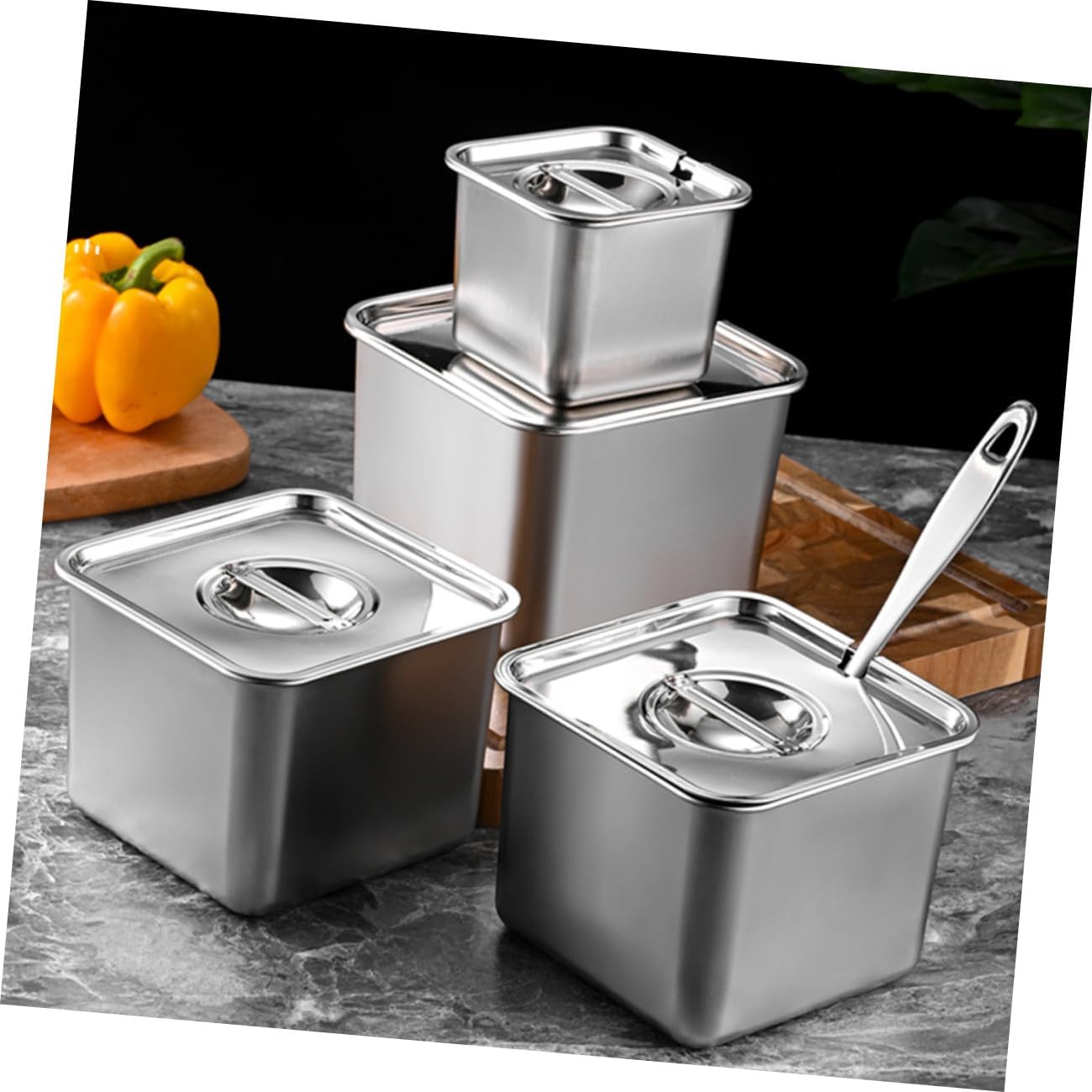 Stainless Steel Condiment Pot with Lid for Sugar Seasoning Storage