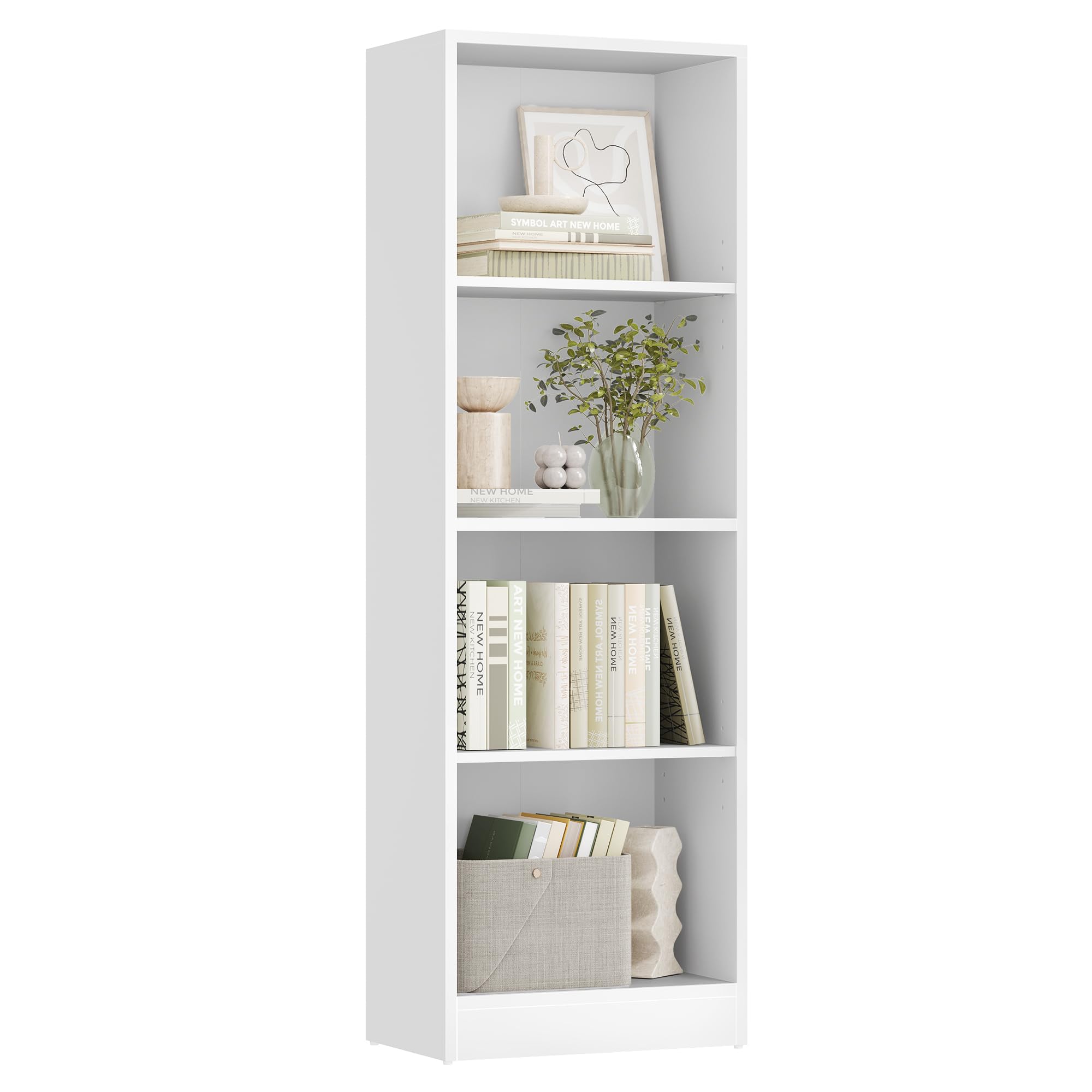 VASAGLE Libreria a 4 Ripiani Regolabili, Scaffale per Bambini, Portaoggetti, Organizzatore per Studio, Ufficio, 40 x 24 x 121.5 cm, Bianco LBC104W