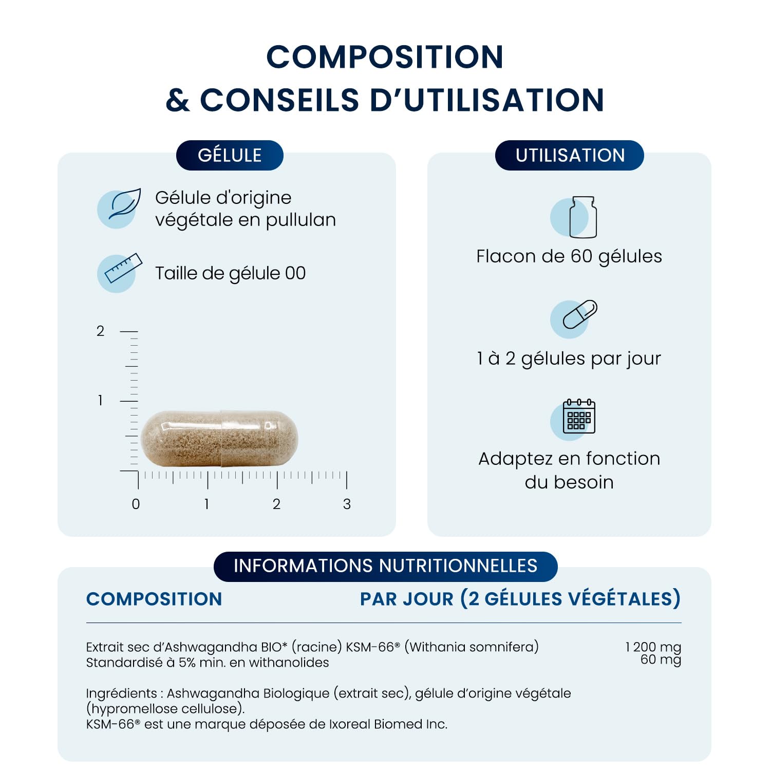 Ashwagandha BIO KSM-66 - Haute Concentration - Withanolides 5% - Stress, Énergie & Sommeil - Complément Alimentaire Naturel - Plante Adaptogène - 60 Gélules (1 à 2 mois) - Dynveo