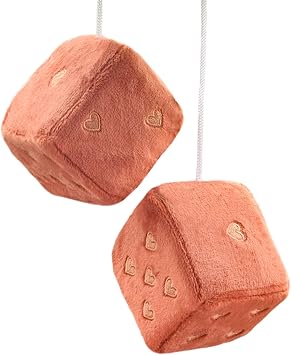 Pair 3 Fuzzy Dice for Car, Brown Plush Car Dice Rearview Mirror Decor | Retro Car Mirror Hanging Accessories with Soft Plush Fabric, Cute Brown Heart Design for Car Interior Decoration