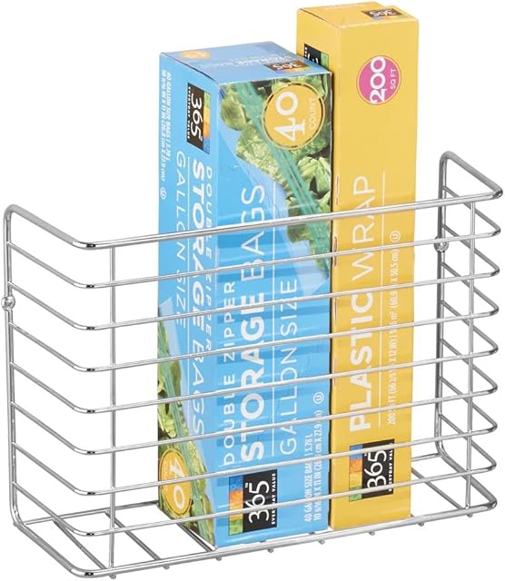 mDesign Kitchen Storage Basket - Practical Kitchen Accessories for Easy Storing - Quality Wire Hanging Basket Suitable for Tin Foil, Wax Paper, and More - Chrome/Silver