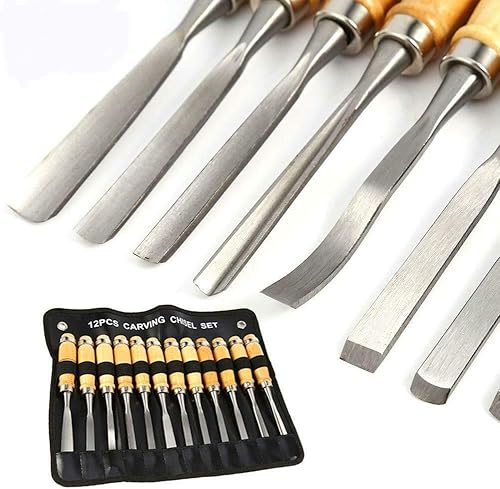 Miniatura 5 de Juego de 12 piezas profesional de tallado de madera afilado cincel de mano herramientas de bricolaje de 8 pulgadas, gubias de carpintería para