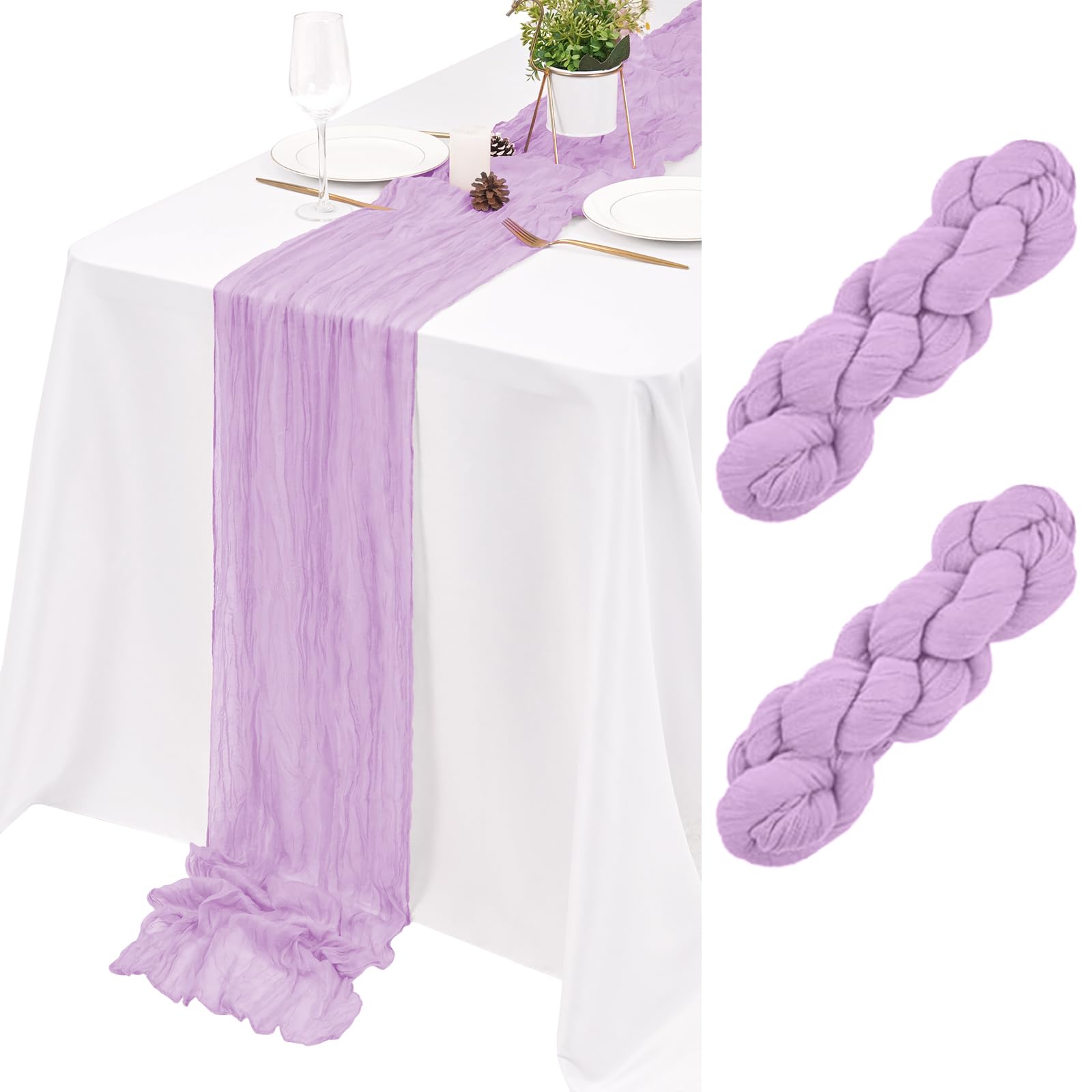 2 Pack Lavender table runner 17×108inches Cheesecloth Table Runner Wedding Decor Boho Gauze Cheese Cloth Table Runner for Wedding Party Baby Bridal Shower Birthday Holiday Home Easter Party