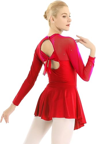 Miniatura 5 de FEESHOW Vestidos de patinaje artístico para mujer, vestidos de letras brillantes con diamantes de imitación, trajes de danza contemporánea, uniformes