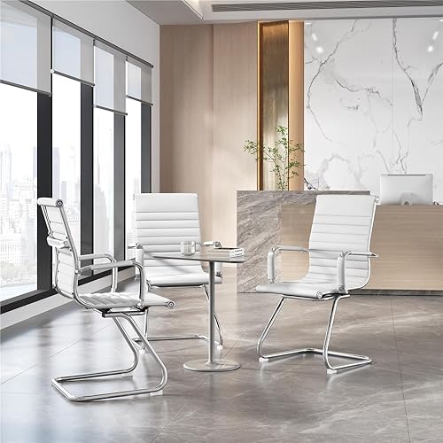 Miniatura 2 de Yaheetech Silla de recepción de oficina de piel sintética sin ruedas, respaldo medio, ergonómicas, sillas de invitados para conferencias, sala de