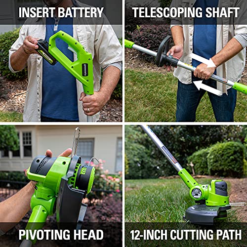 Greenworks 24V 12-Inch String Trimmer / Edger, 2Ah Battery and Charger Included 21342