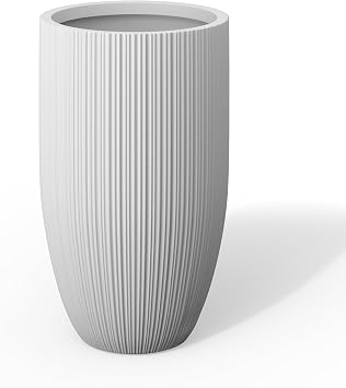 Kante Modern Home Minimalist 24" Tall White Concrete Tapered Planter | Minimalist, Handcrafted, Modern Decor, All-Weather Cement Pot, Drainage for Outdoor, Garden, Plug for Indoor, Lightweight