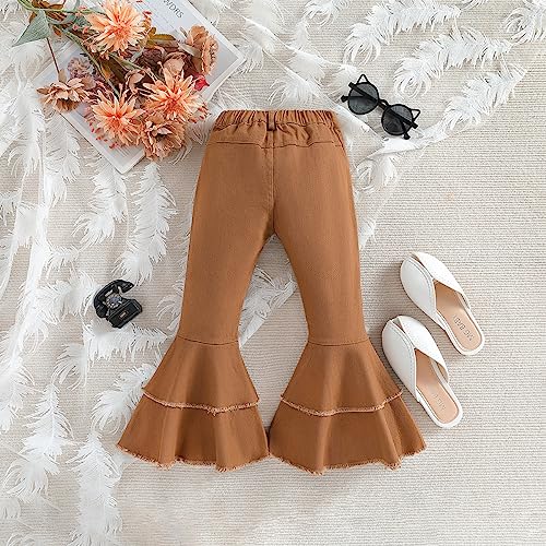 Toddler Baby Girl Bell Bottom Ripped Jeans Kids High Waist Bell-Bottoms Elastic Waist Ruffle Trousers Flare Pants3